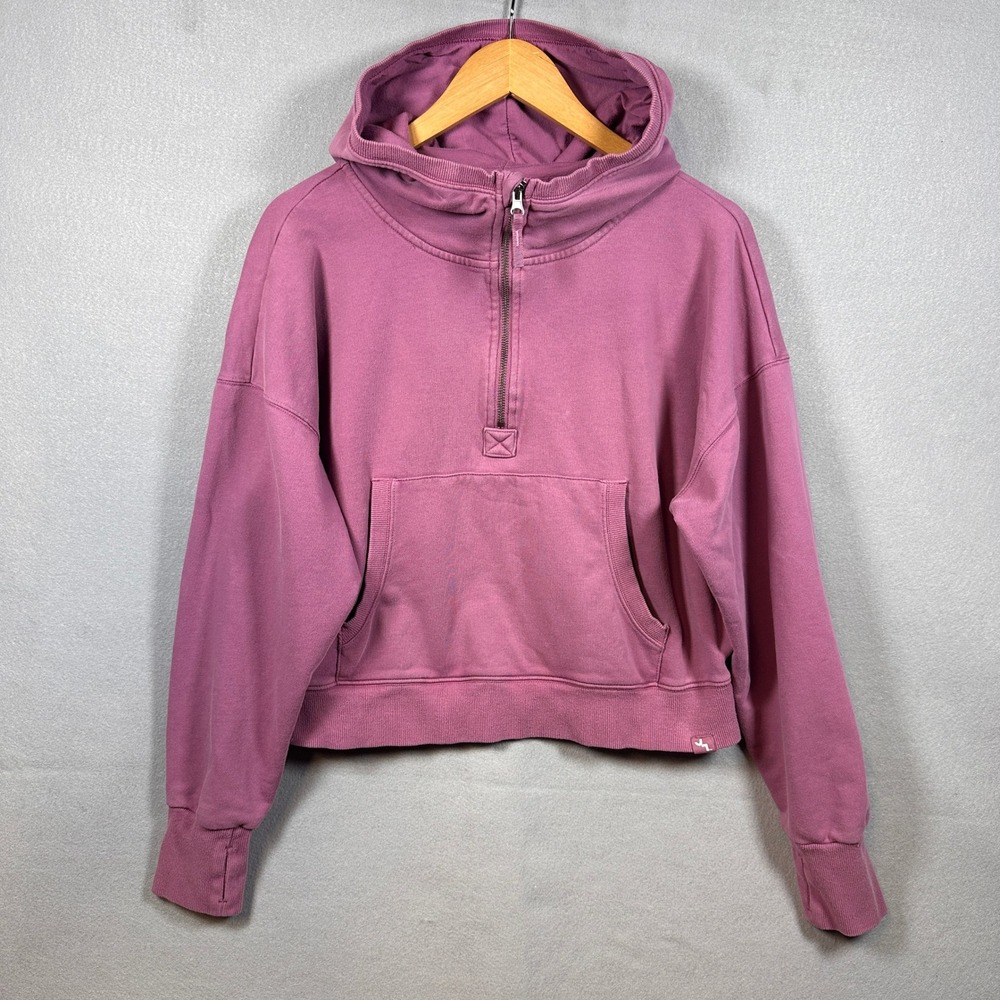 JoyLab Women Mauve Pink Quarter Zip Cropped Hoodie Sweatshirt Athleticwear M
